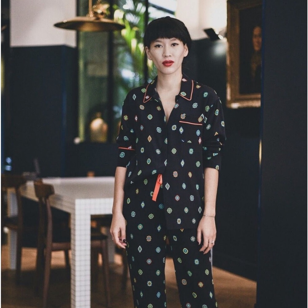 Kenzo Black Button-Down Shirt with Multicolor Geometric Print